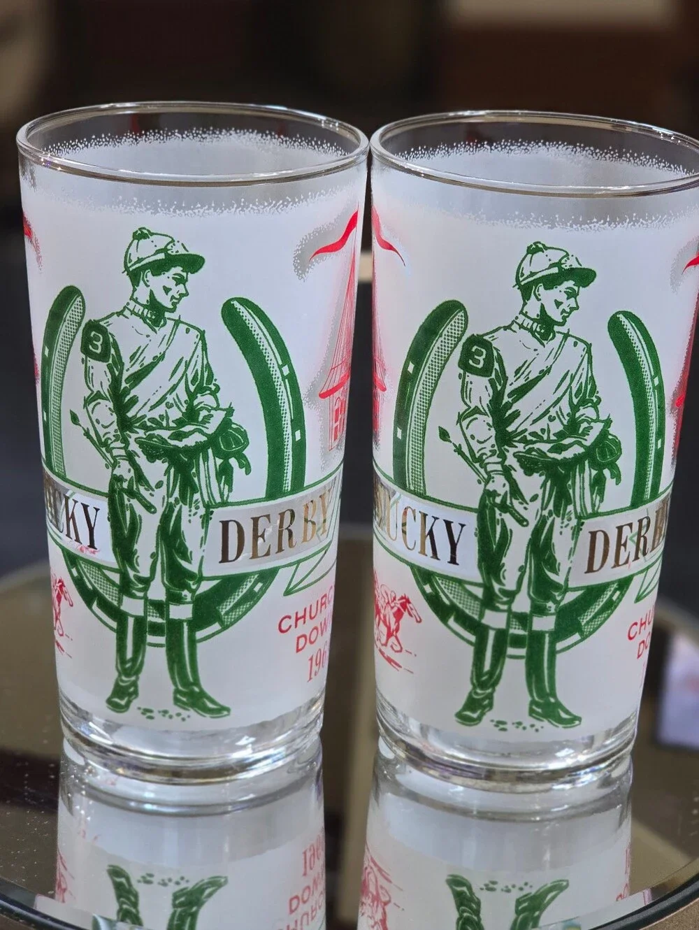 Vintage Kentucky Derby Churchill Downs 1969 Frosted Mint Julep Glass Set Of 2